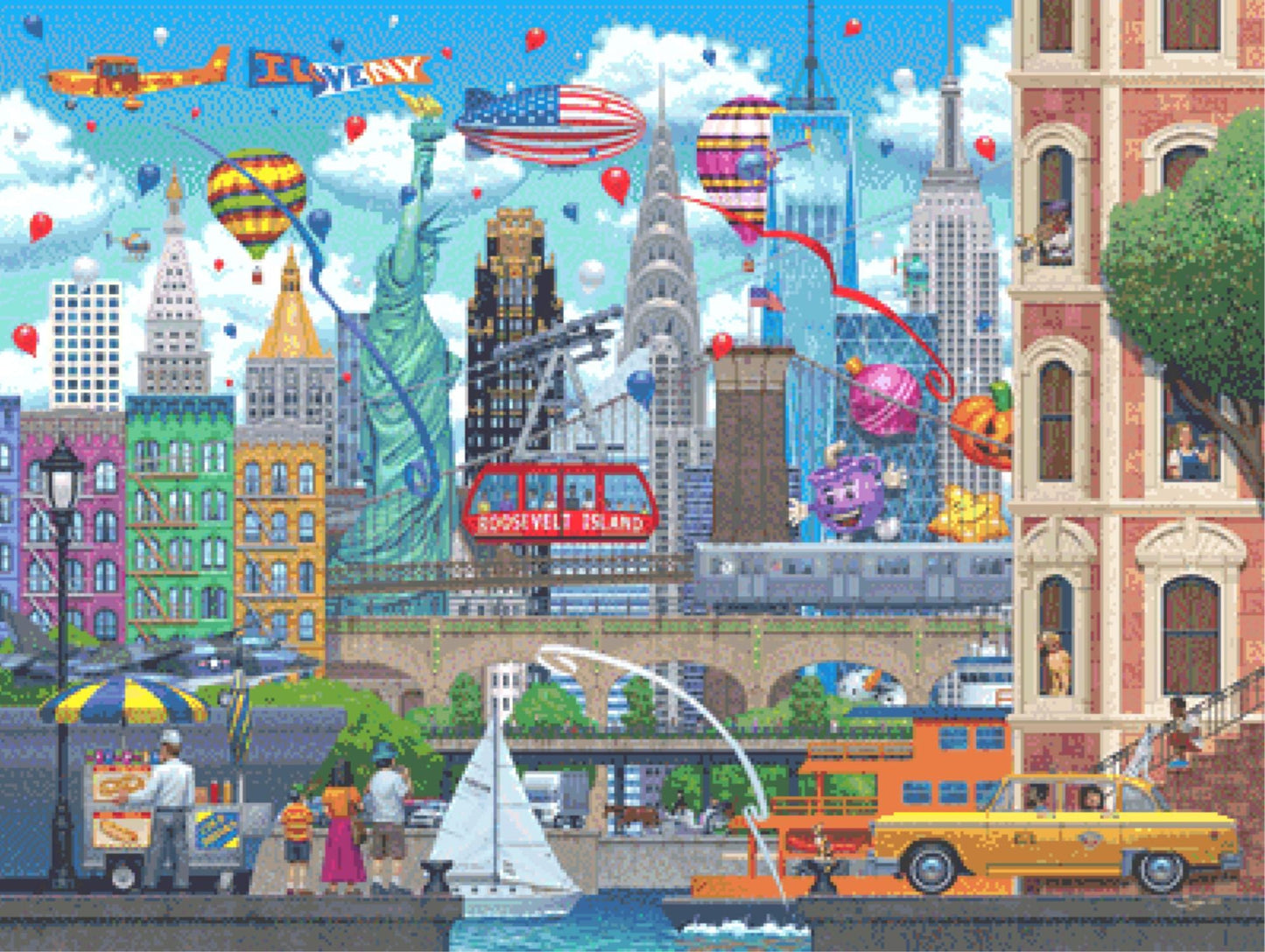 New York Attractions counted cross stitch pattern by Artbeat Studio, Licensed by MGL, www.mglart.com (Digital Format)