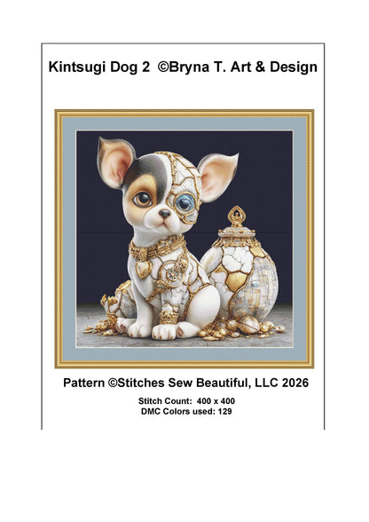 Kintsugi Dog 2 counted cross stitch pattern by Bryna T. Art & Design (Digital Format)