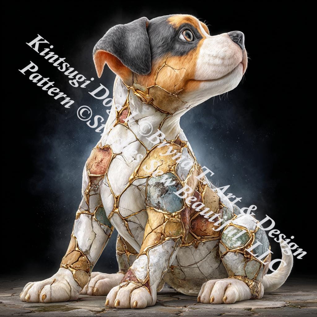 Kintsugi Dog 1 counted cross stitch pattern by Bryna T. Art & Design (Digital Format)
