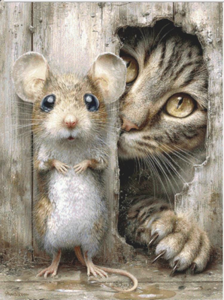 Cat and Mouse counted cross stitch pattern by Bryna T. Art & Design (Digital Format)