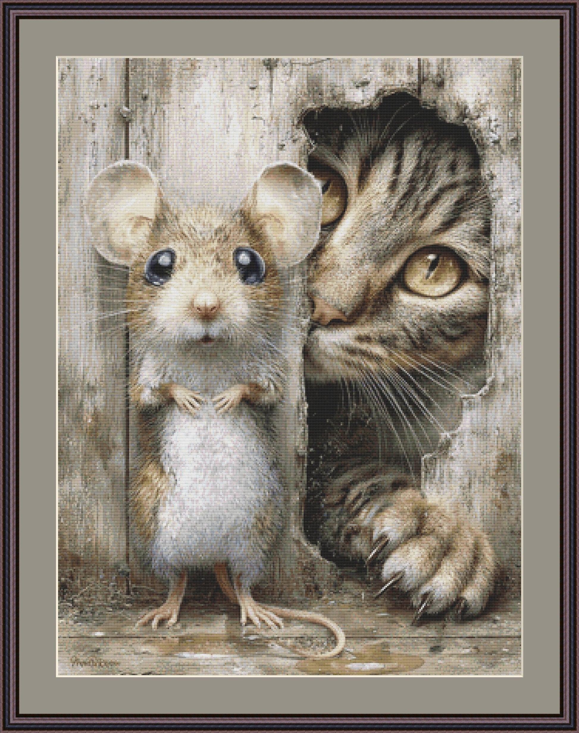 Cat and Mouse counted cross stitch pattern by Bryna T. Art & Design (Digital Format)