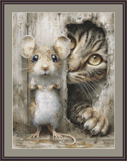 Cat and Mouse counted cross stitch pattern by Bryna T. Art & Design (Digital Format)
