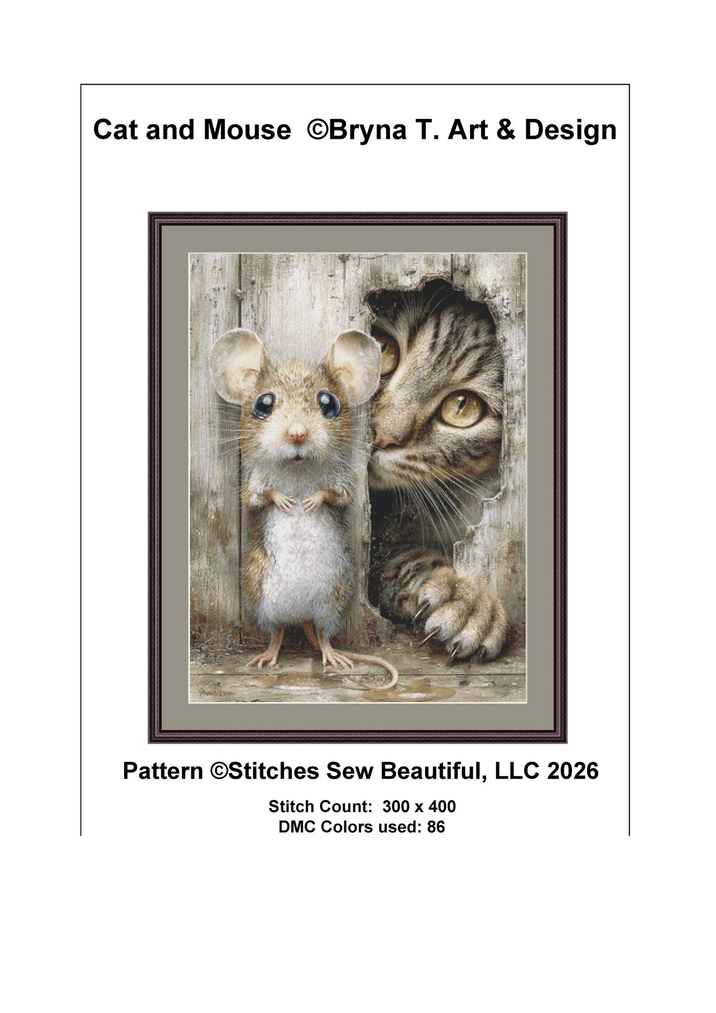 Cat and Mouse counted cross stitch pattern by Bryna T. Art & Design (Digital Format)