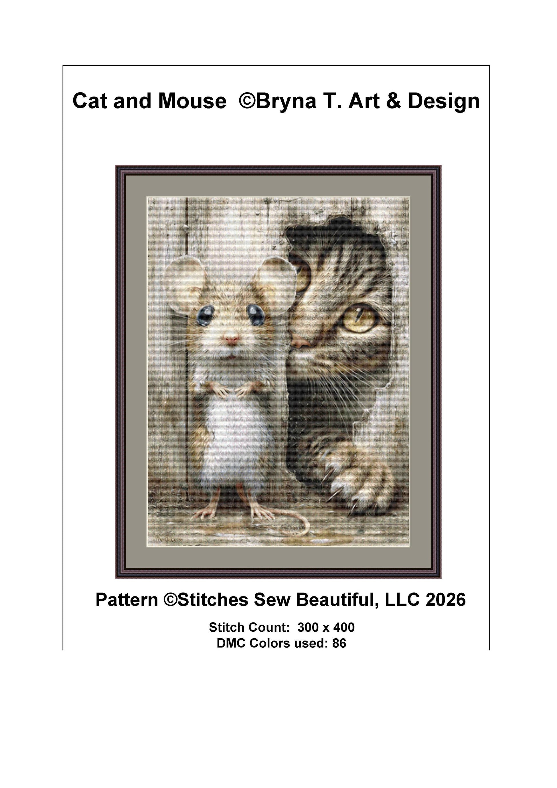 Cat and Mouse counted cross stitch pattern by Bryna T. Art & Design (Digital Format)