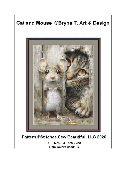 Cat and Mouse counted cross stitch pattern by Bryna T. Art & Design (Digital Format)