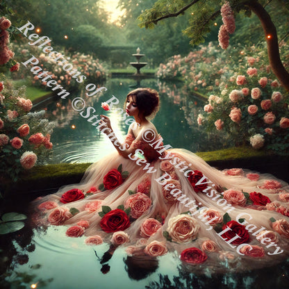 Refelctions of Roses counted cross stitch pattern by Mystic Vision Gallery (Digital Format)