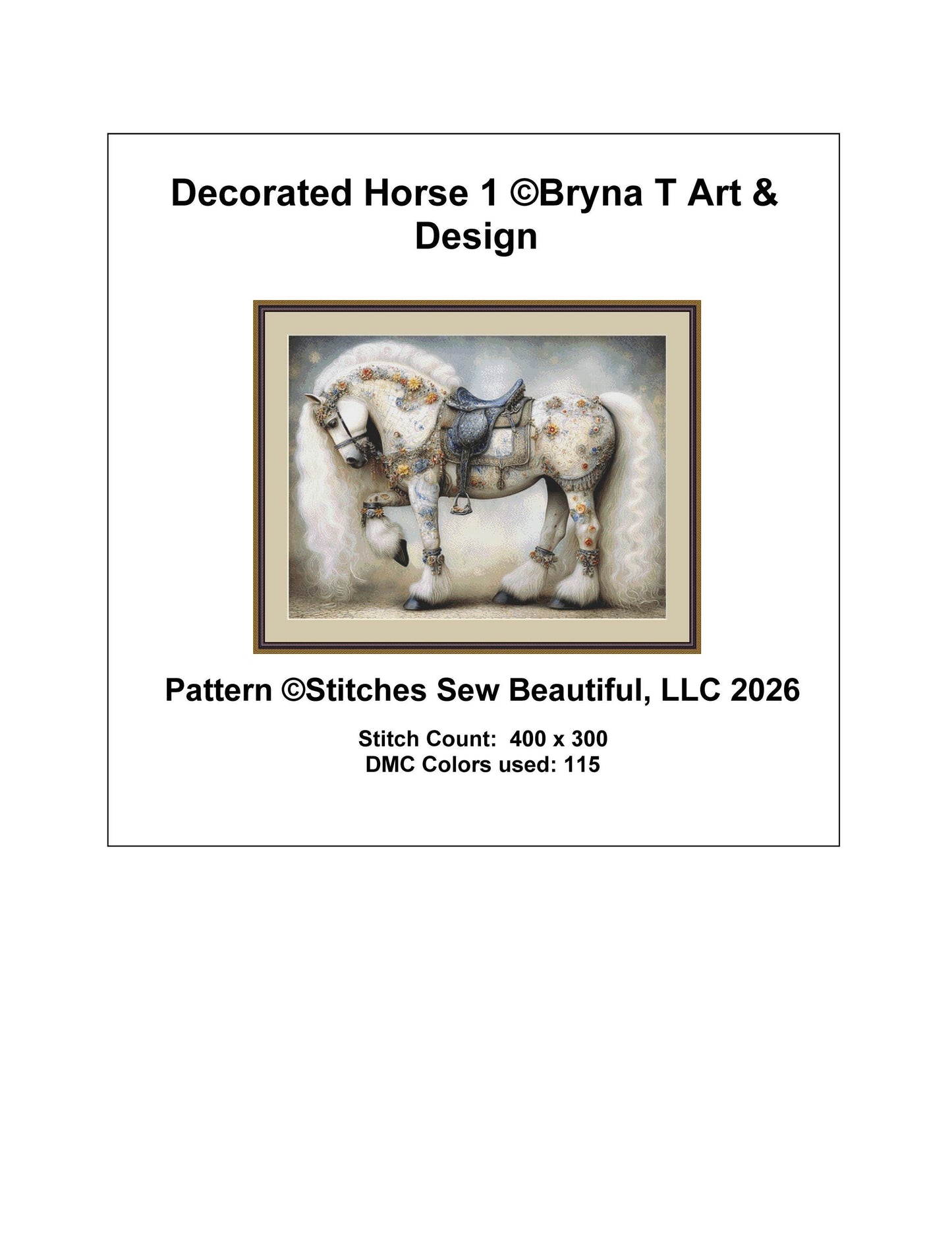 Decorated Horse 1 counted cross stitch pattern by Bryna T Art & Design (Digital Format)