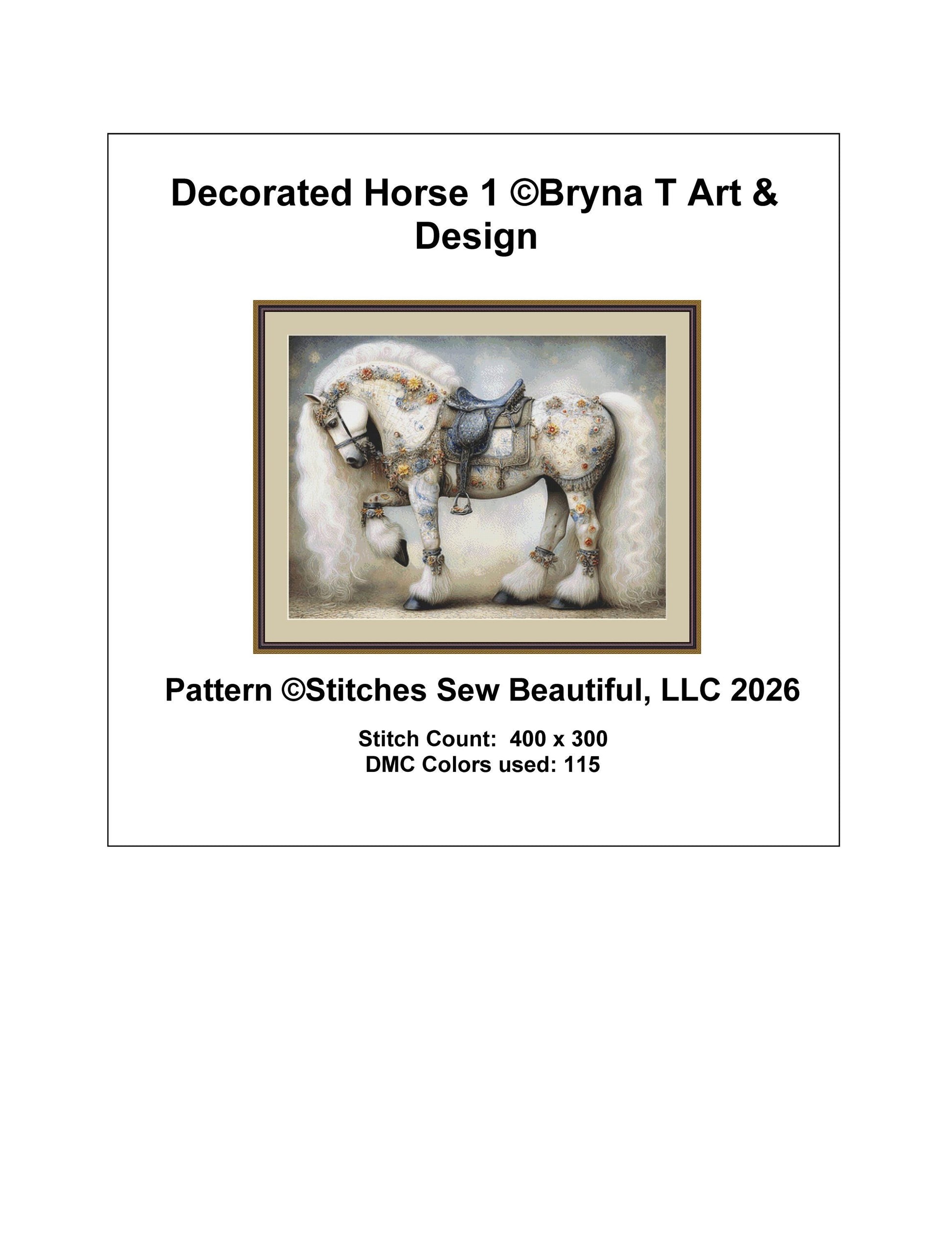 Decorated Horse 1 counted cross stitch pattern by Bryna T Art & Design (Digital Format)