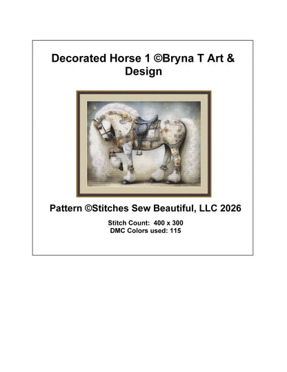 Decorated Horse 1 counted cross stitch pattern by Bryna T Art & Design (Digital Format)