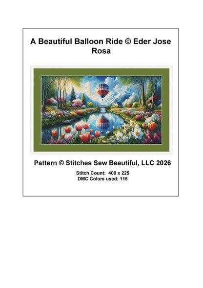 A Beautiful Balloon Ride counted cross stitch pattern by Eder Jose Rosa (Digital Format)