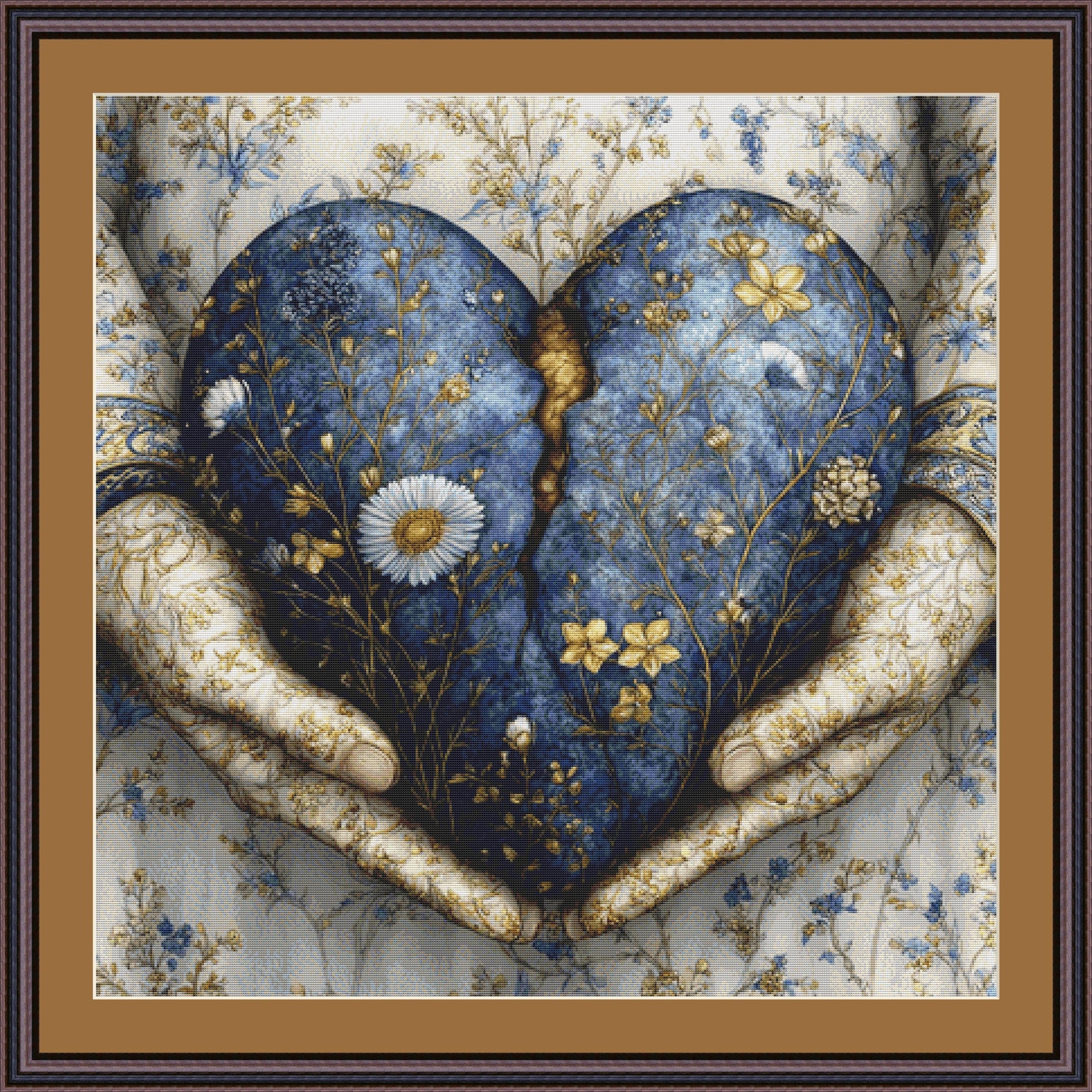 Broken Heart in Hands counted cross stitch pattern by Bryna T. Art & Design (Digital Format)