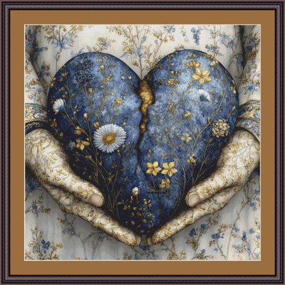 Broken Heart in Hands counted cross stitch pattern by Bryna T. Art & Design (Digital Format)