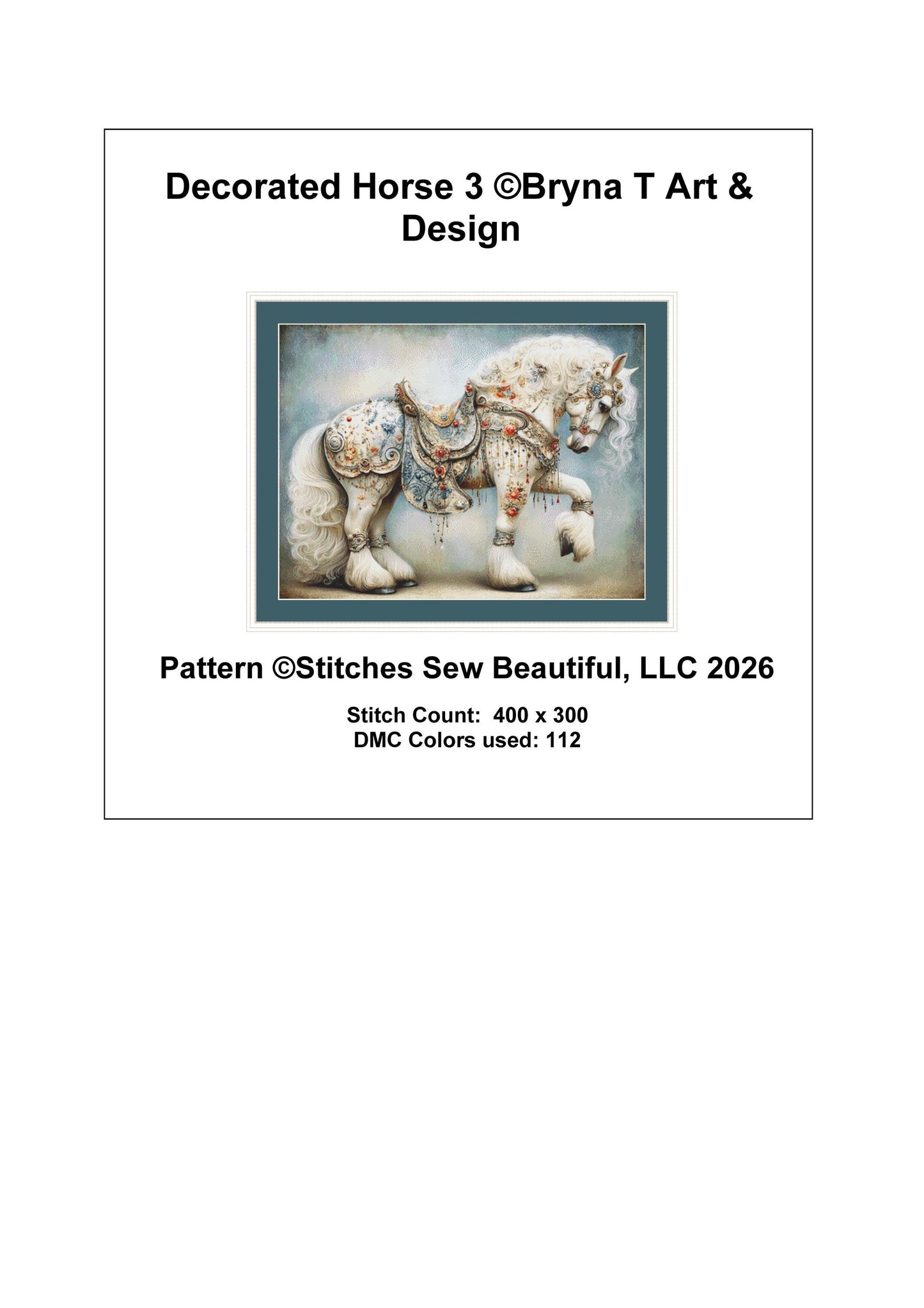 Decorated Horse 3 counted cross stitch pattern by Bryna T Art & Design (Digital Format)