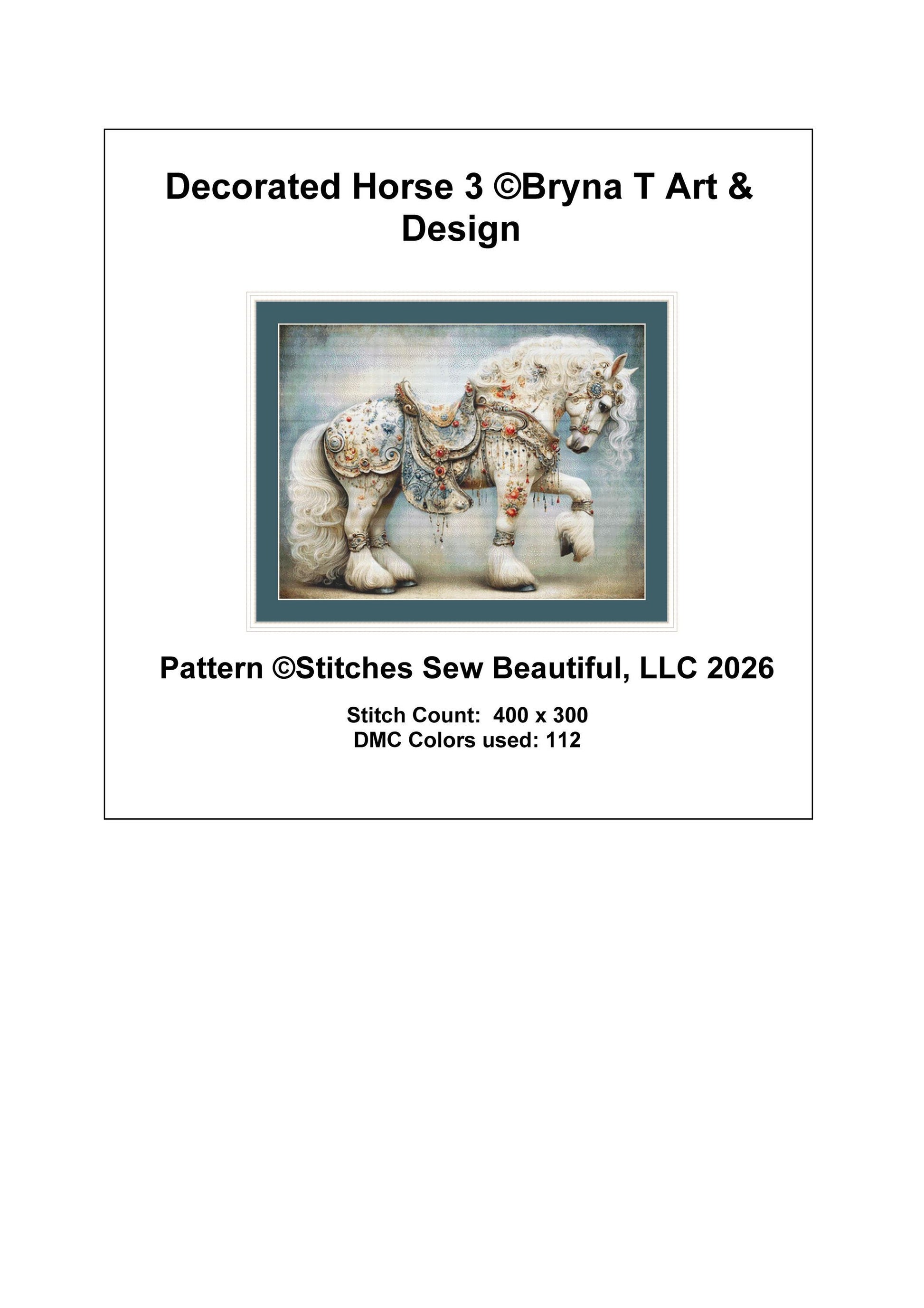 Decorated Horse 3 counted cross stitch pattern by Bryna T Art & Design (Digital Format)