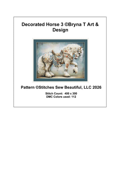 Decorated Horse 3 counted cross stitch pattern by Bryna T Art & Design (Digital Format)