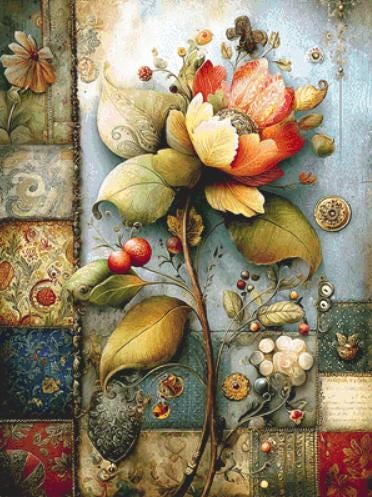 Floral and Quilt counted cross stitch pattern by Bryna T Art & Design (Digital Format)