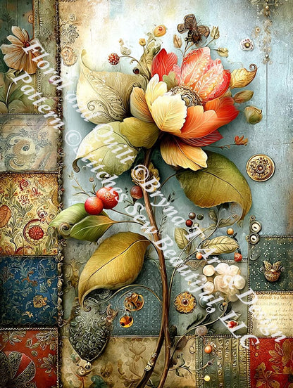 Floral and Quilt counted cross stitch pattern by Bryna T Art & Design (Digital Format)