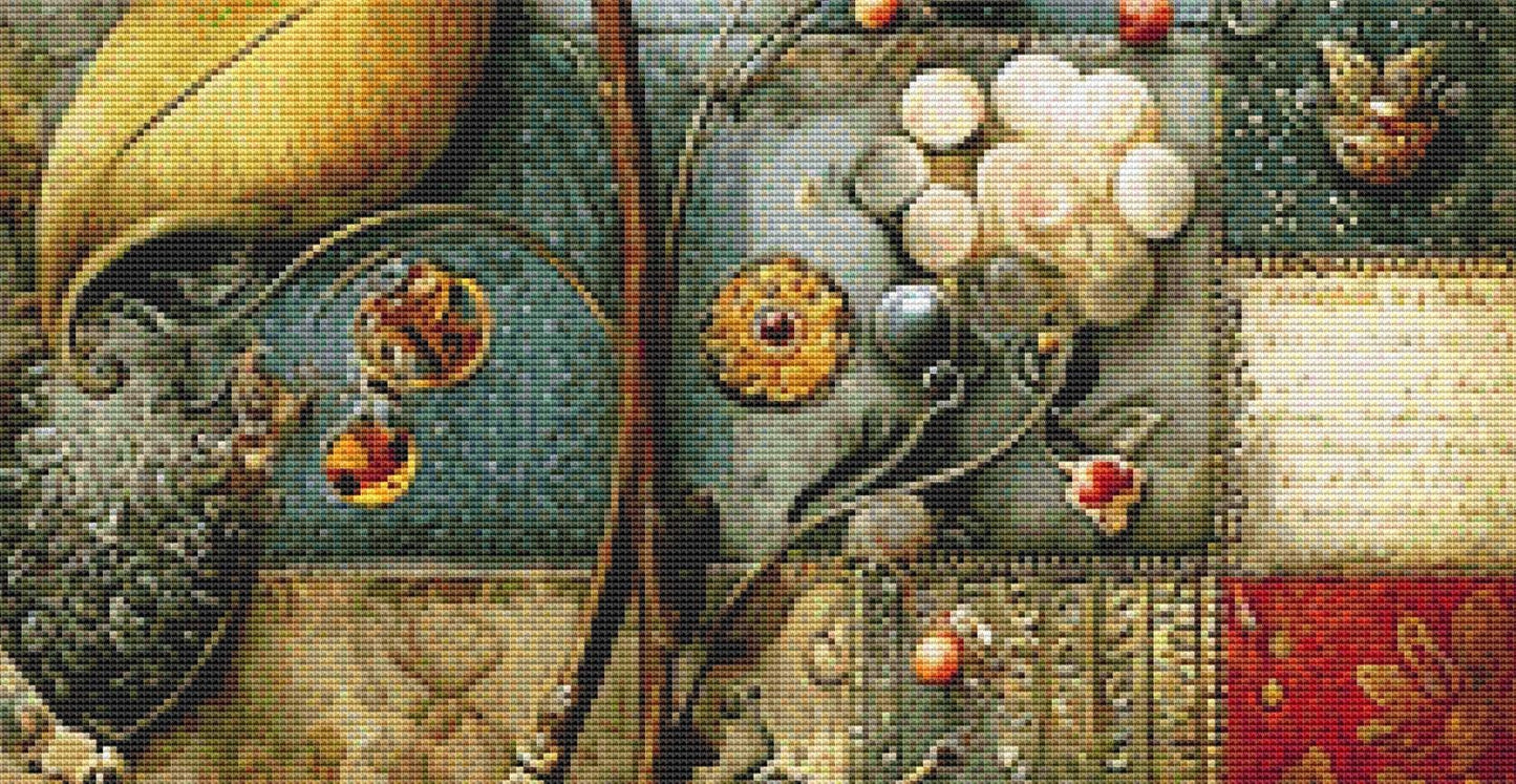 Floral and Quilt counted cross stitch pattern by Bryna T Art & Design (Digital Format)