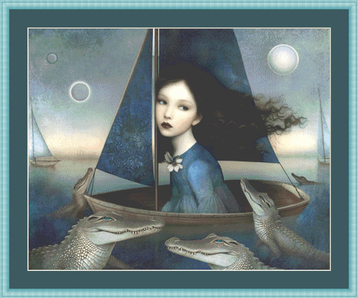 Boating by Moonlight counted cross stitch pattern by Alisa Smith Williams (Digital Format)