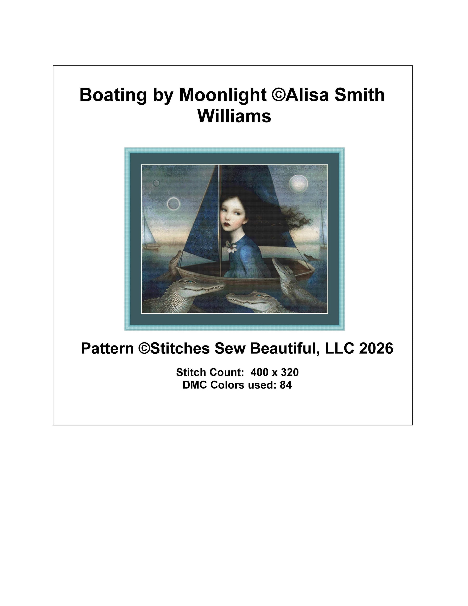Boating by Moonlight counted cross stitch pattern by Alisa Smith Williams (Digital Format)