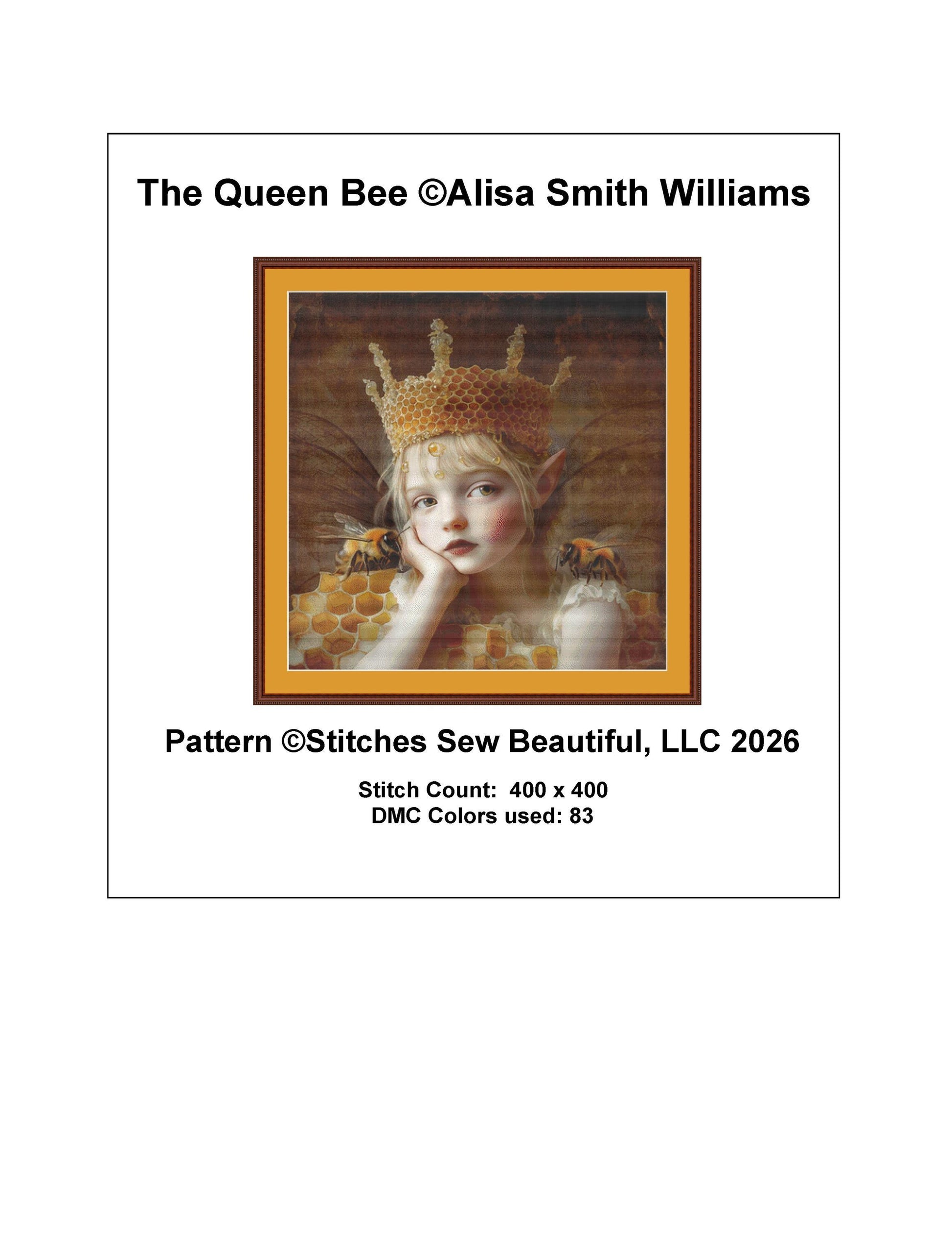 The Queen Bee counted cross stitch pattern by Alisa Smith Williams (Digital Format)