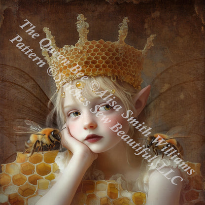 The Queen Bee (Max Size/Color) counted cross stitch pattern by Alisa Smith Willliams (Digital Format)