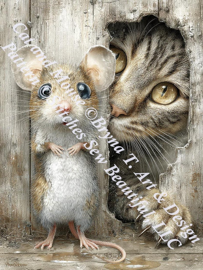Cat and Mouse (Max Size/Color) counted cross stitch pattern by Bryna T Art & Design (Digital Format)
