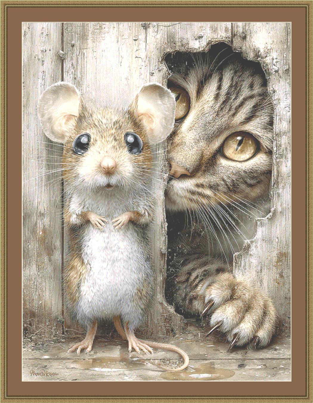 Cat and Mouse (Max Size/Color) counted cross stitch pattern by Bryna T Art & Design (Digital Format)
