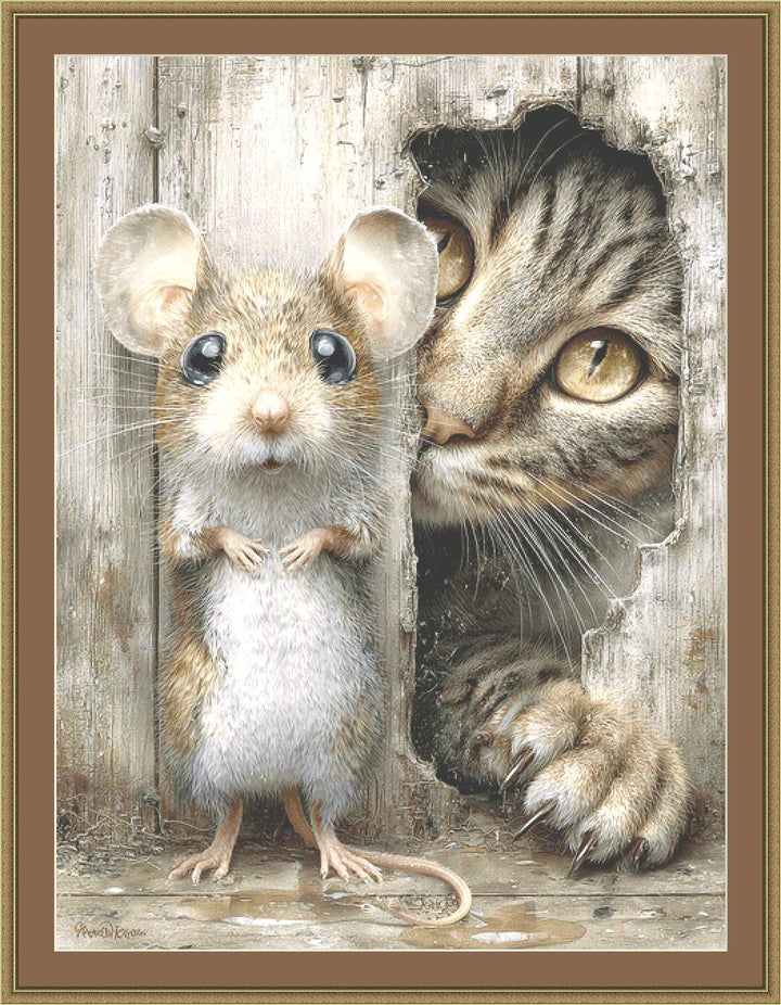 Cat and Mouse (Max Size/Color) counted cross stitch pattern by Bryna T Art & Design (Digital Format)
