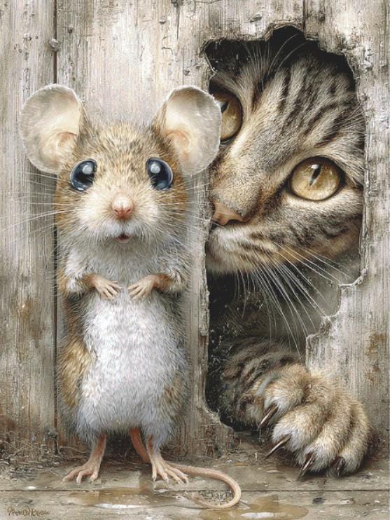 Cat and Mouse (Max Size/Color) counted cross stitch pattern by Bryna T Art & Design (Digital Format)