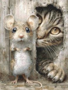 Cat and Mouse (Small) counted cross stitch pattern by Bryna T Art & Design (Digital Format)