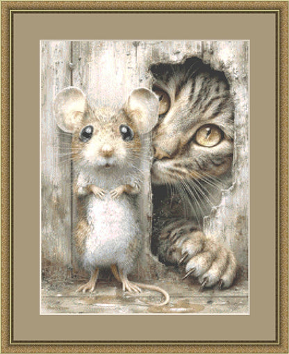 Cat and Mouse (Small) counted cross stitch pattern by Bryna T Art & Design (Digital Format)