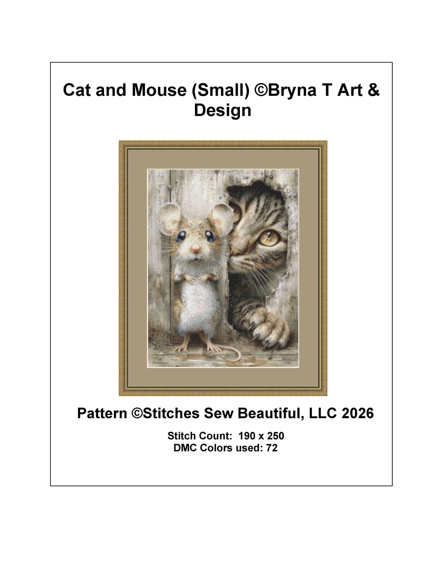 Cat and Mouse (Small) counted cross stitch pattern by Bryna T Art & Design (Digital Format)