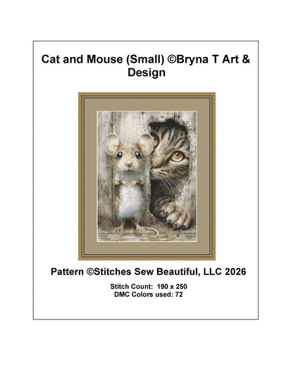 Cat and Mouse (Small) counted cross stitch pattern by Bryna T Art & Design (Digital Format)