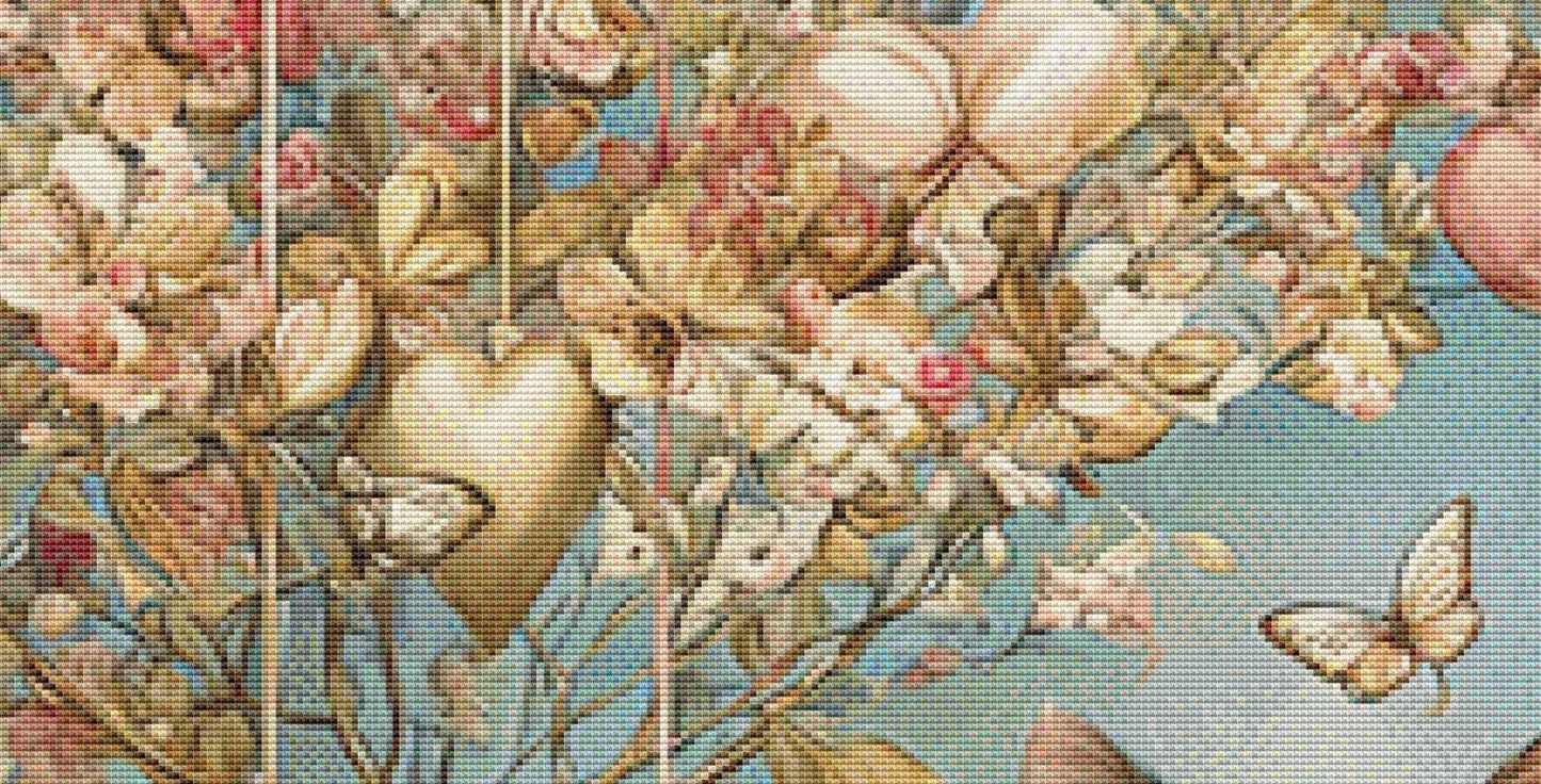 Cat on a Branch With Hearts (Max Size/Color) counted cross stitch pattern by Bryna T Art & Design (Digital Format)