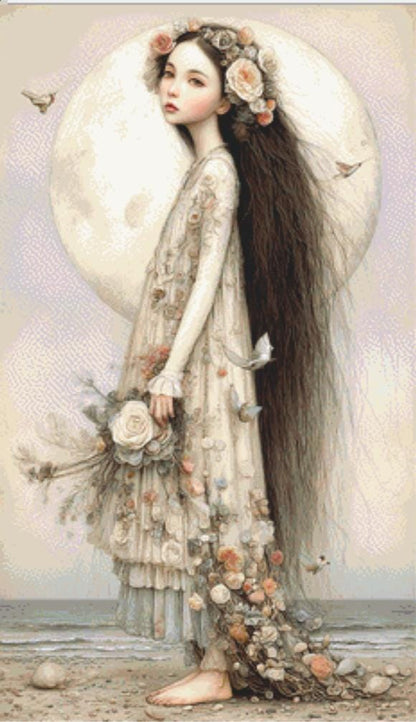 Moon Maiden counted cross stitch pattern by Bryna T Art & Design (Digital Format)
