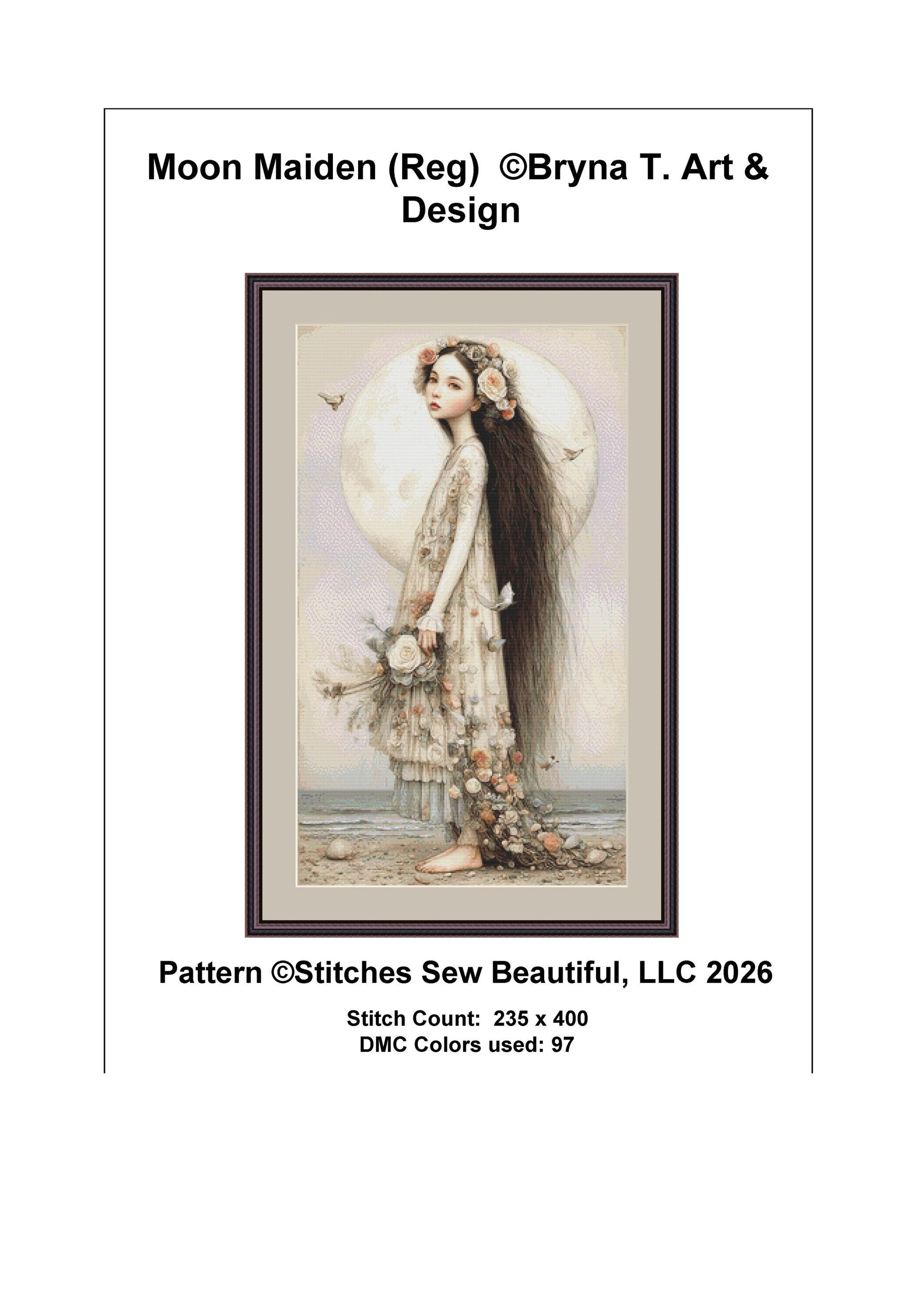 Moon Maiden counted cross stitch pattern by Bryna T Art & Design (Digital Format)