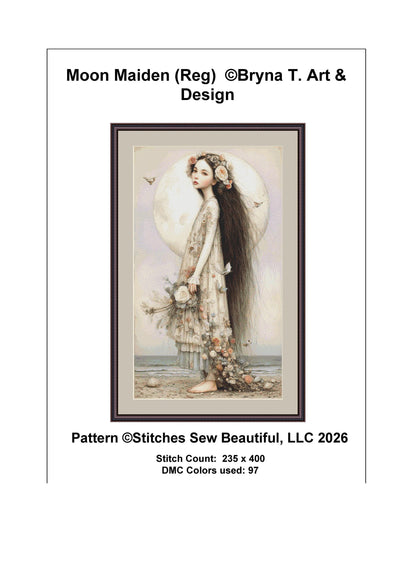 Moon Maiden counted cross stitch pattern by Bryna T Art & Design (Digital Format)
