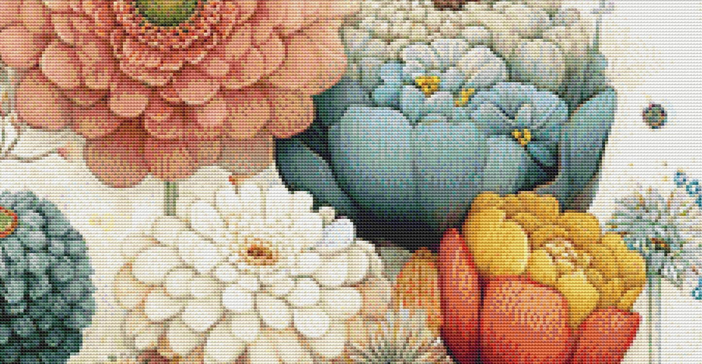 Vibrant Flower Pots 3 counted cross stitch pattern by Bryna T Art & Design (Digital Format)