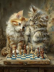 Kittens Playing Chess counted cross stitch pattern by Bryna T Art & Design (Digital Format)
