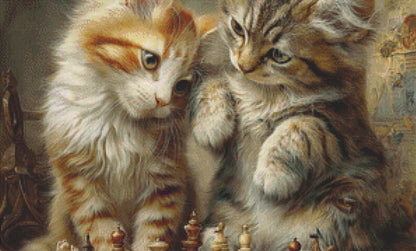 Kittens Playing Chess counted cross stitch pattern by Bryna T Art & Design (Digital Format)