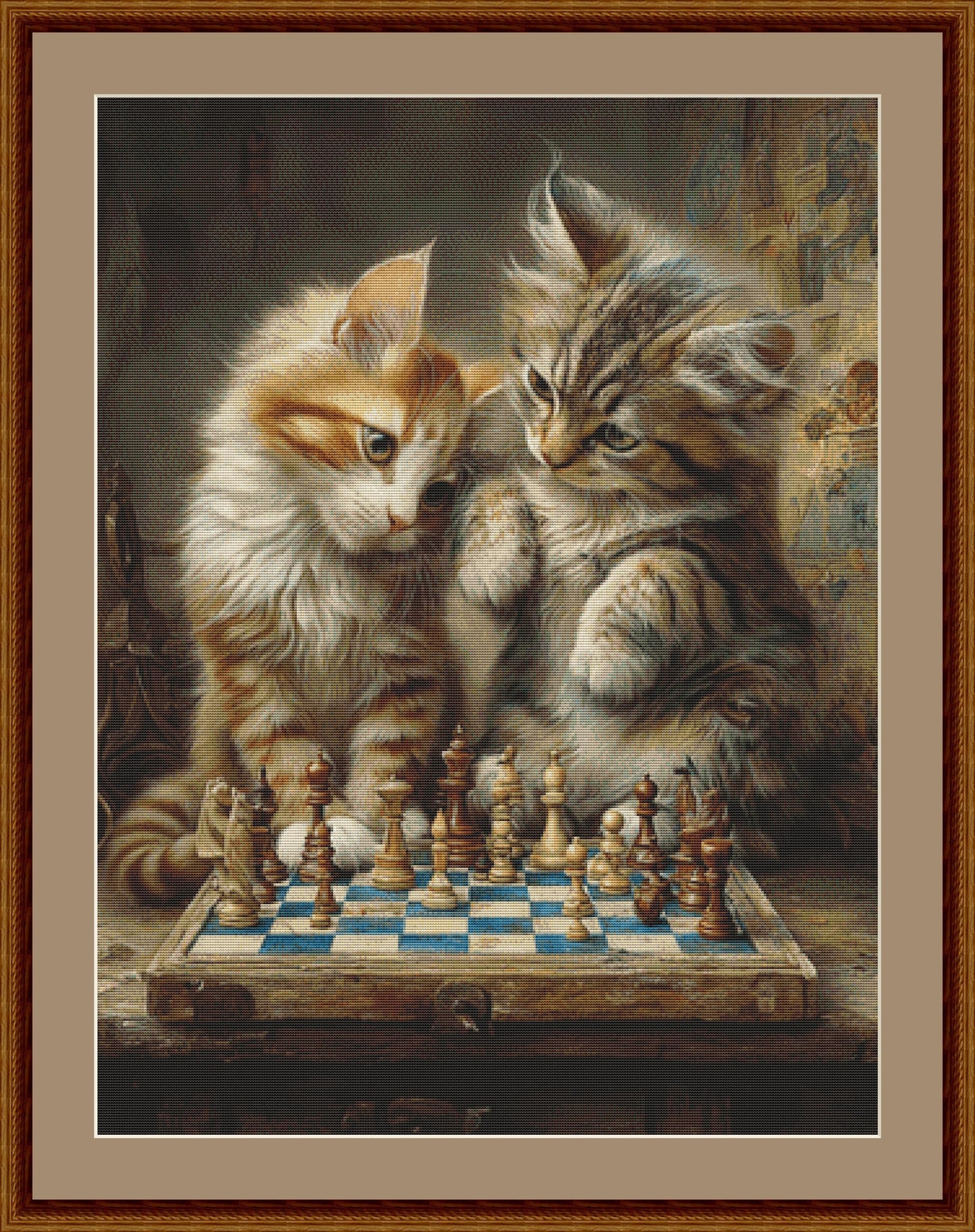 Kittens Playing Chess counted cross stitch pattern by Bryna T Art & Design (Digital Format)