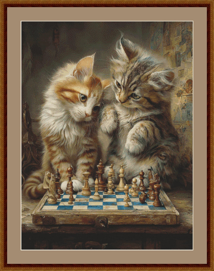 Kittens Playing Chess counted cross stitch pattern by Bryna T Art & Design (Digital Format)