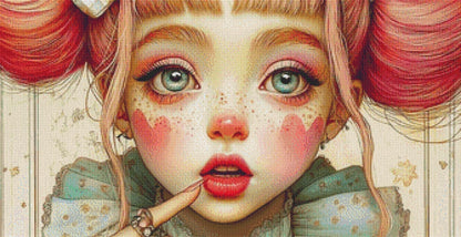 Clown Girl Hearts on Face counted cross stitch pattern by Bryna T Art & Design (Digital Format)