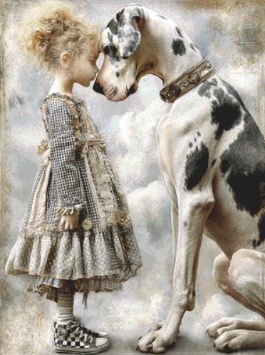 A Great Dane and His Favorite Girl counted cross stitch pattern by Bryna T Art & Design (Digital Format)