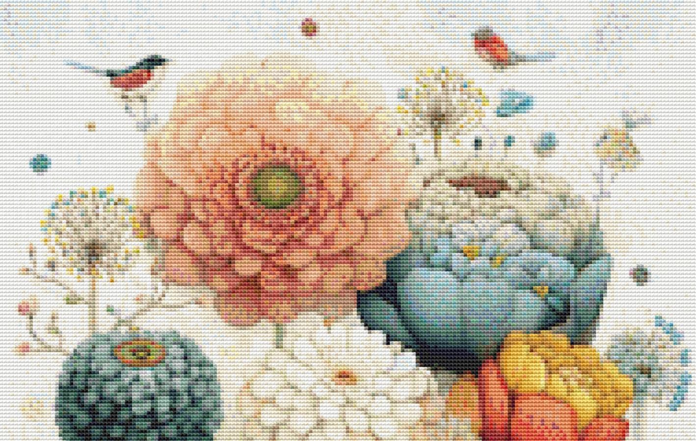 Vibrant Flower Pots 3 (Small) counted cross stitch pattern by Bryna T Art & Design (Digital Format)