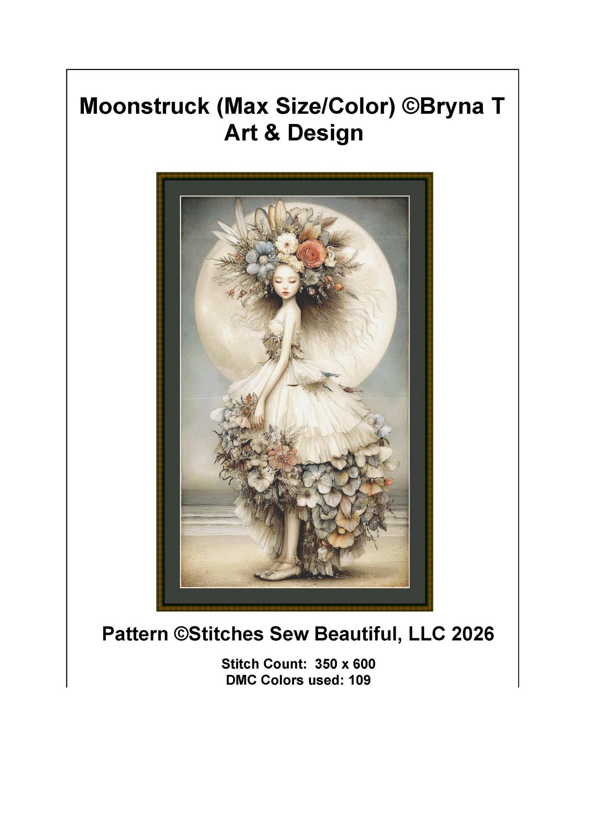 Moonstruck (Max Size/Color) counted cross stitch pattern by Bryna T Art & Design (Digital Format)