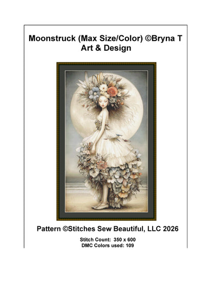 Moonstruck (Max Size/Color) counted cross stitch pattern by Bryna T Art & Design (Digital Format)