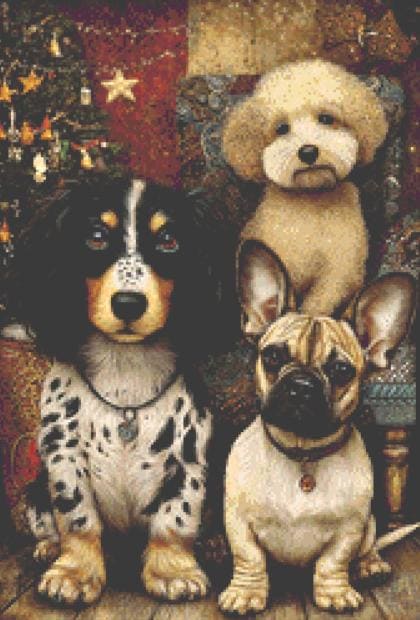 3 Dogs at Christmas (Small) counted cross stitch pattern by Bryna T Art & Design (Digital Format)