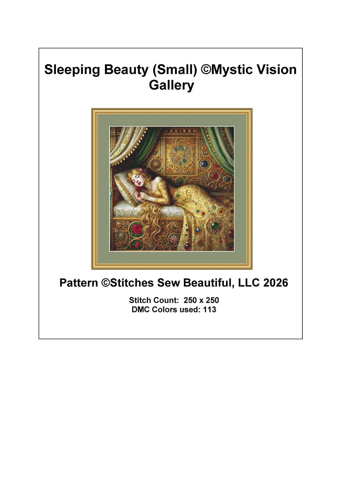 Sleeping Beauty (Small) counted cross stitch pattern by Mystic Vision Gallery (Digital Format)